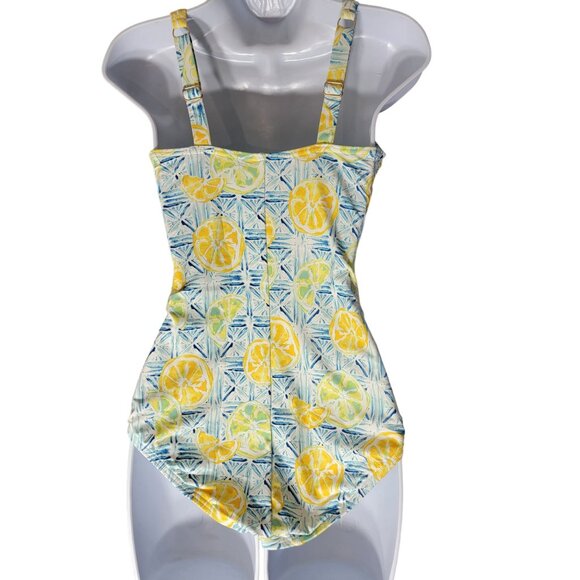 Lands End Lemon One Piece Swimsuit Tummy Control Twist Front Sz 6D - Picture 4 of 13